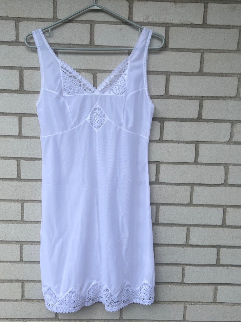 Vintage Full Dress Slip Nylon Size 42 White Lace Trim Accents